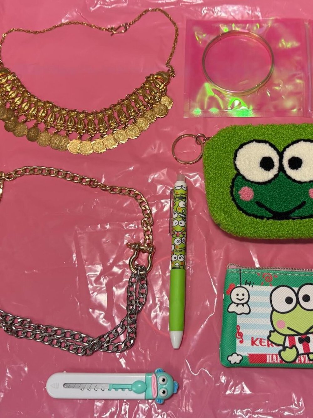 Keroppi Coin purses & pen Hanky box cutter & extras lot